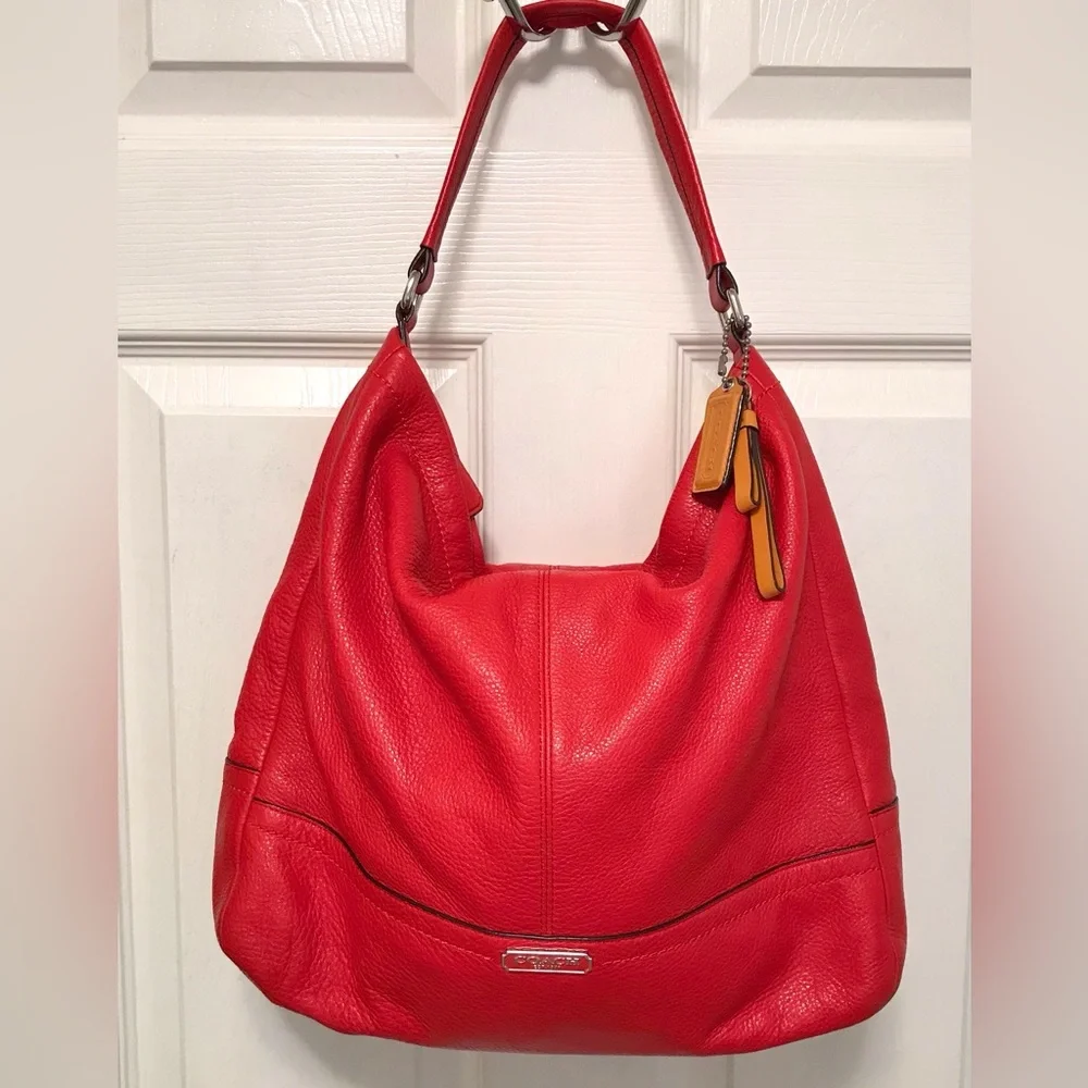 Coach Park Red Pebble Leather Hobo Shoulder Bag